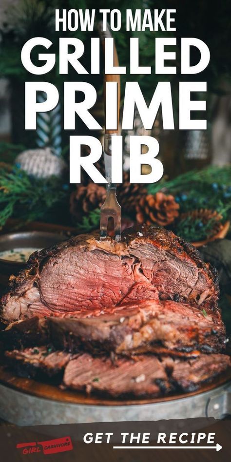 Fire up the charcoal grill for an incredible grilled prime rib dinner. This grilling recipe makes a gorgeously crusted, smoky prime rib roast with a juicy, melt-in-your-mouth beef that’s fit for a steakhouse. Prime rib is the ultimate cut of beef for a special occasion like a holiday dinner. This prime rib roast recipe involves cooking prime rib on our charcoal grill for that smoky flavor. Prime Rib Grill Recipe, Prime Rib Smoker Recipe, Grilled Prime Rib, Rib Dinner, Meat Ideas, Prime Rib Dinner, Prime Rib Roast Recipe, Grilled Beef Recipes, Outdoor Cooking Recipes