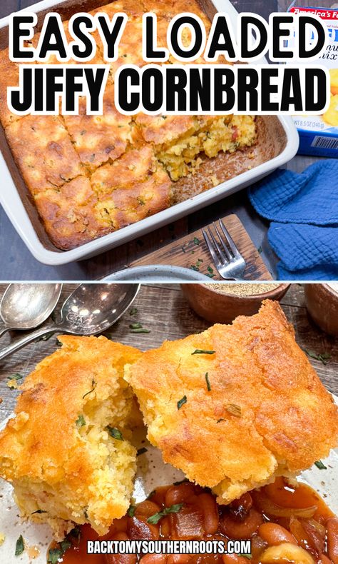 Bread Inspiration, Jiffy Mix Recipes, Jiffy Recipes, Mexican Cornbread Recipe, Bacon Cornbread, Jiffy Cornbread Recipes, Cheesy Cornbread, Baking Mix Recipes, Beans And Cornbread