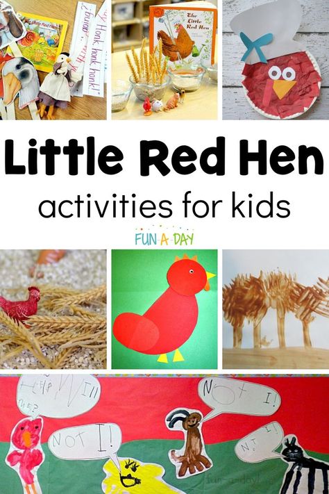 First enjoy the classic story Little Red Hen, then dive into these fun activities to extend the learning! There's crafts, sensory activities, small world play, and more! The Little Red Hen Activities Preschool, Little Red Hen Activities Preschool, Red Activities For Preschool, Little Red Hen Craft, Little Red Hen Activities, Fairy Tales Preschool Activities, Hen Activities, Fairy Tales Preschool, Preschool Farm