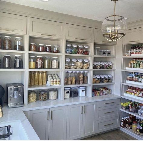 Walk In Pantry Ideas Layout, Luxury Pantry, Modern Farmhouse Pantry, Walk In Pantry Ideas, Organizing Your Pantry, Pantry Closet Design, Pantry Layout, Dream Pantry, House Pantry