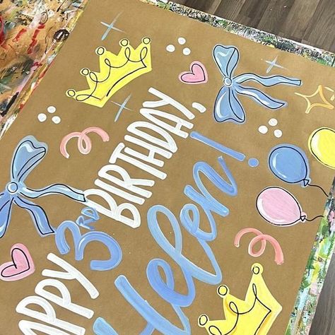 Party Banners Diy, Paper Banners Ideas Diy, Brown Paper Banner Birthday, Painted Signs On Brown Paper, Brown Paper Banner Ideas, Brown Paper Birthday Banner, Brown Paper Sign, Birthday Signs Diy Poster, Painted Banner Ideas