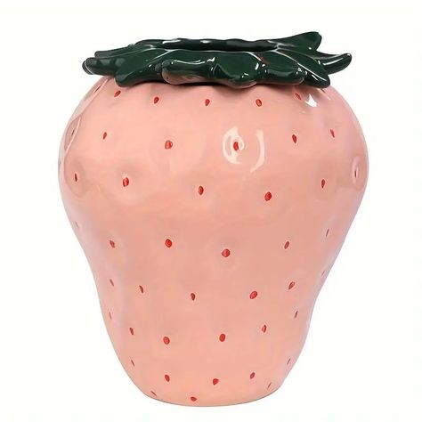 Strawberry Vase Flower Arrangement Ceramic Ornament - Temu Strawberry Vase, Strawberry Ceramic, Office Kitchen Decor, Halloween Candy Jar, Pink Vases, Kitchen Arrangement, Strawberry Decor, Strawberry Pots, Vase Unique