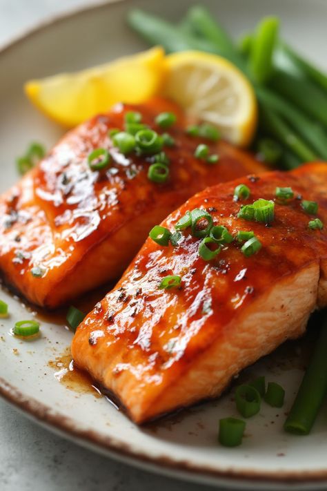 Honey Garlic Glazed Salmon Recipe

Ingredients

- 4 salmon fillets
- 1/4 cup honey
- 1/4 cup soy sauce
- 4 cloves garlic, minced
- 1 tablespoon olive oil
- Salt and pepper to taste
- Chopped green onions for garnish

Instructions (Show only two of this instructions)

- In a small bowl, whisk together honey, soy sauce, minced garlic, olive oil, salt, and pepper.
- Place salmon fillets in a shallow dish and pour the honey garlic mixture over them; marinate for at least 30 minutes.

Full Recipe on... Salmon Honey Garlic Soy Sauce, Honey Garlic Glazed Salmon, Broccoli Potato Cheese Soup, Hot Chocolate Cookie Recipes, Soy Salmon, Oven Salmon, Salmon Marinade, Salmon Glaze Recipes, Garlic Marinade