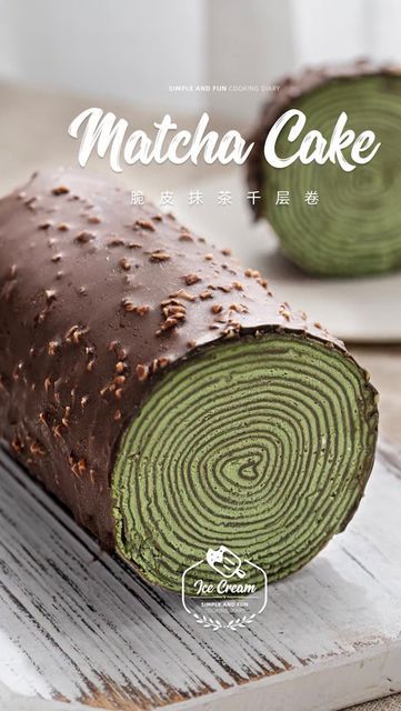 Pound Cake Decoration Ideas, Matcha Swiss Roll Recipe, Matcha Crepes, Matcha Cake Roll, Matcha Crepe Cake, Crepes Cake, Matcha Roll Cake, Cake Matcha, Matcha Desserts