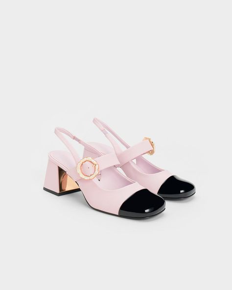 Charles And Keith Shoes, Charles And Keith, Pastel Lilac, Academia Fashion, Faux Leather Heels, Size Chart For Kids, Charles Keith, Slingback Pump, Belt Size