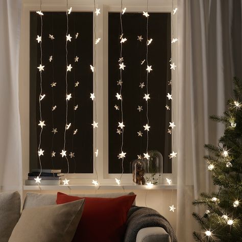 STRÅLA LED string light curtain/48 lights - outdoor star - IKEA Ikea Strala, Ideas Decoracion Navidad, Solar Powered Lamp, Led Curtain Lights, Led Curtain, Curtain String Lights, Decor Ikea, Rope Lights, Curtain Lights