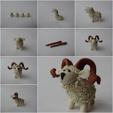 clay sheep art lesson - Google Search Polymer Clay Sheep, Clay Sheep, Easy Polymer Clay, Polymer Clay Gifts, Polymer Clay Animals, Clay Figurine, Clay Animals, Clay Ornaments, Modeling Clay