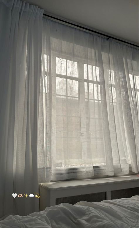 Curtains Bedroom Aesthetic, White Aesthetic Bedroom, Grey Curtains Bedroom, Curtains Aesthetic, White Curtains Bedroom, Curtains White, Grey Curtains, White Curtains, Bedroom Aesthetic