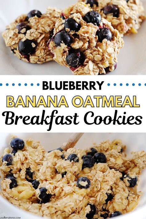 blueberry banana oatmeal breakfast cookies Blueberry Oatmeal Breakfast Cookies, Blueberry Breakfast Cookies, Banana Oatmeal Breakfast Cookies, Blueberry Banana Oatmeal, Banana Blueberry Oatmeal Muffins, Blueberry Oatmeal Cookies, Breakfast Cookies Gluten Free, Banana Breakfast Cookie, Breakfast Cookie