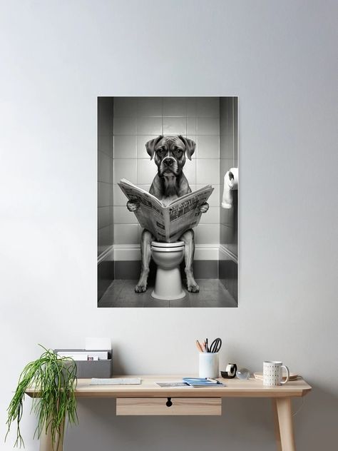 "Funny Boxer Dog on Toilet Reading Newspaper | Quirky Animal Humor Art" Poster for Sale by vk09 | Redbubble Boxer Dogs Funny, Dog Bathroom, Reading Newspaper, Funny Boxer, Animal Humor, Boxer (dog), Bathroom Humor, Boxer Dogs, Funny Art