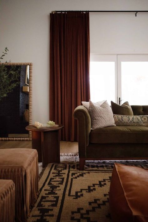 Olive Green Velvet Sofa, Living Room Rich, Moody Interior Design, Jake Arnold, Designs For Living Room, Moody Living Room, Arch Digest, Olive Green Velvet, European Decor