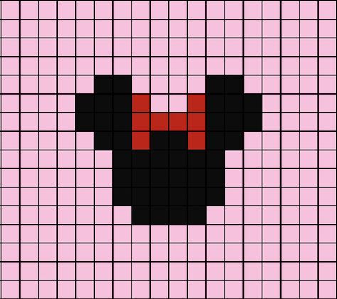 A small pixel art template of the Mickey head with a red head bow - to represent Minnie Mouse. Small Disney Pixel Art, Pixel Art Pattern Disney, Disney Pixel Art Grid, Modele Pixel Art Disney, Easy Pixel Art Disney, Pixel Art Small Easy, Mickey Cross Stitch, Minnie Mouse Cross Stitch, Pixel Art Facil