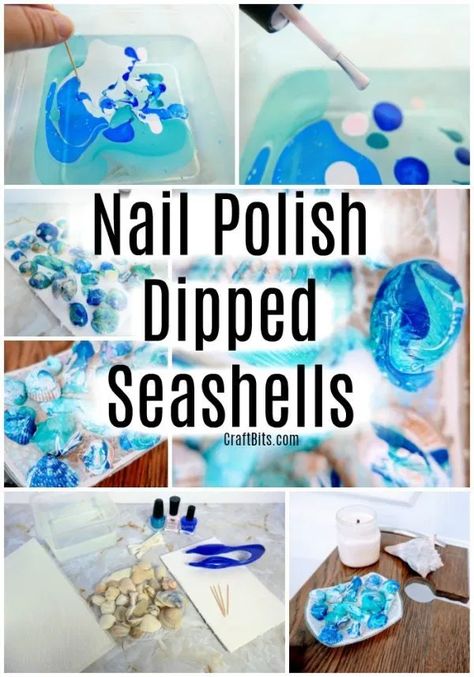 Nail Polish Dipping, Nail Polish Dipped Seashells, Scuba Vbs Crafts For Kids, Ideas For Seashells From Beach, Painted Seashells Ideas, How To Paint Seashells, Oyster Shell Crafts Diy How To Make, Things To Make With Shells, Nail Polish Marbling Crafts