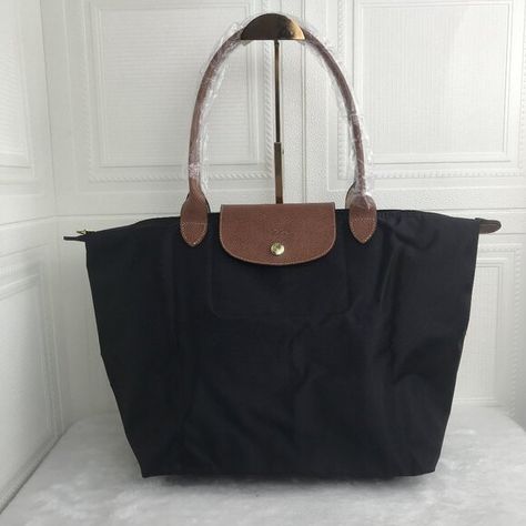 NWT Longchamp Le Pliage Original Large Shoulder Nylon Bag Tote  Black Longchamp Le Pliage Large, Dream Bag, Tote Bag Size, Longchamp Handbags, Blink Of An Eye, Nylon Bag, Longchamp Le Pliage, Black Handbags, Womens Tote Bags