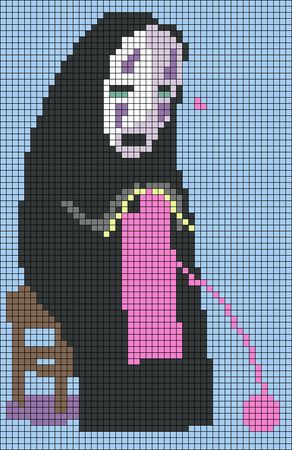 No Face Alpha Pattern, Howls Moving Castle Crochet Tapestry, Studio Ghibli Tapestry Crochet, Pixel Grid Pattern, Alpha Crochet Patterns, Cute Alpha Patterns, Pixel Crochet Pattern, Cross Stitch Art Pattern, Crochet Pixel Pattern