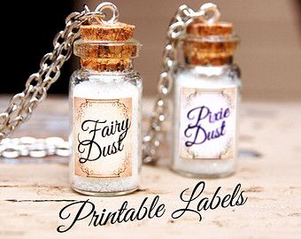 Fairy Dust Printable Labels for Mini Bottles, Pixie Dust Mini Bottle Necklace Labels, DIY Tiny Bottles, Mini Glass Bottles, Mini Bottle, Fairy Crafts, Mini Jars, Miniature Bottles, Bottle Jewelry, Bottle Charms, Diy Fairy