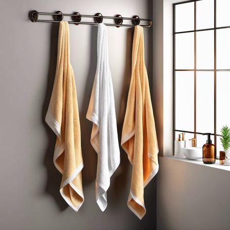 Trade traditional towel bar for hooks. Revamp your bathroom aesthetics with clever towel hanging ideas because they not only ensure functionality but also add an element of style to your private space. Towel Hanger Ideas Bathroom, Towel Hanging Ideas Bathroom, Towel Rack Bathroom Hanging Ideas, Bathroom Towel Ideas, Bathroom Towel Hanging Ideas, Towel Hanging Ideas, Hang Towels In Bathroom, Accessible Bathroom Design, Towel Holder Stand