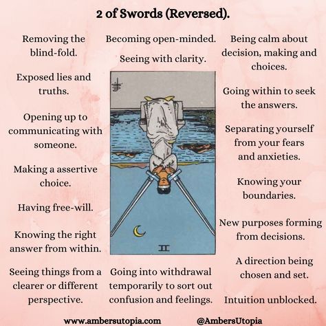 2 of Swords in reversed position. These are the meanings are this tarot card from the suit of swords.

#tarot #twoofswords #2ofswords 2 Of Swords Reversed, 2 Of Swords, Suit Of Swords, Two Of Swords, Tarot Interpretation, Tarot Significado, Swords Tarot, Tarot Cards For Beginners, Learning Tarot Cards