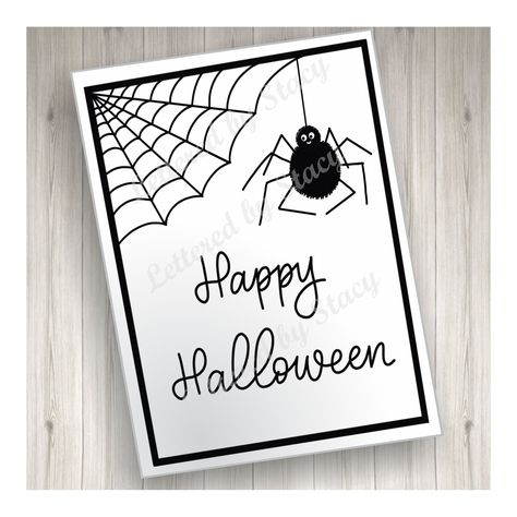 Handlettered "Happy Halloween" card. This halloween card can be downloaded once and printed multiple times. Click around for more handlettered greeting card designs. #printablecards #downloadablecards #happyhalloweencard #halloweencard Happy Halloween Cards, Halloween Cards Diy, Cards Diy Easy, Painting Cards, Carte Halloween, Halloween Cards Handmade, Printable Envelope, Homemade Halloween, Printable Halloween