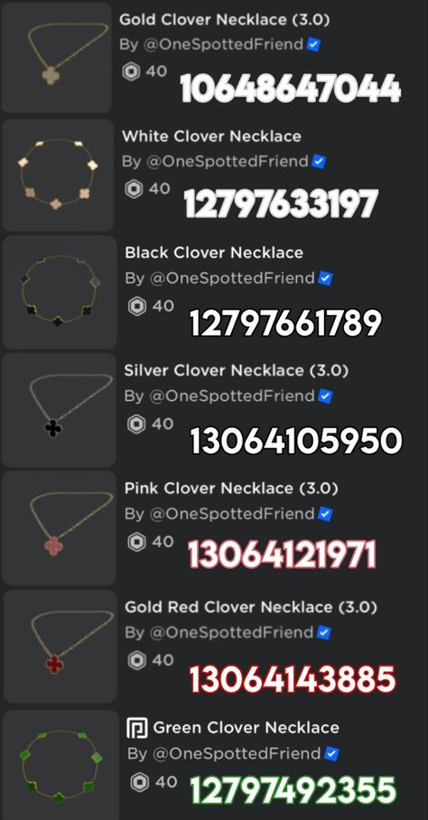 Van Cleef Necklace, Preppy Necklaces, Berry Avenue Codes, Blocksburg Outfit Codes￼, Bloxburg Decals Codes Aesthetic, Bloxburg Decals Codes Wallpaper, Free T Shirt Design, Bloxburg Decals Codes, Black Hair Roblox