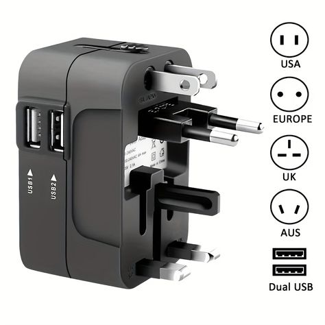 Travel Adapter, Worldwide All In One Universal Travel Adapter Wall Charger AC Power Plug Adapter With Dual USB Charging Ports For USA EU UK AUS https://share.temu.com/nNqw8lIxMLA via @shoptemu International Travel Adapter, Universal Plug Adapter, Power Converters, Universal Travel Adapter, Travel Charger, Travel Adapter, Power Plug, Adapter Plug, Charger Adapter