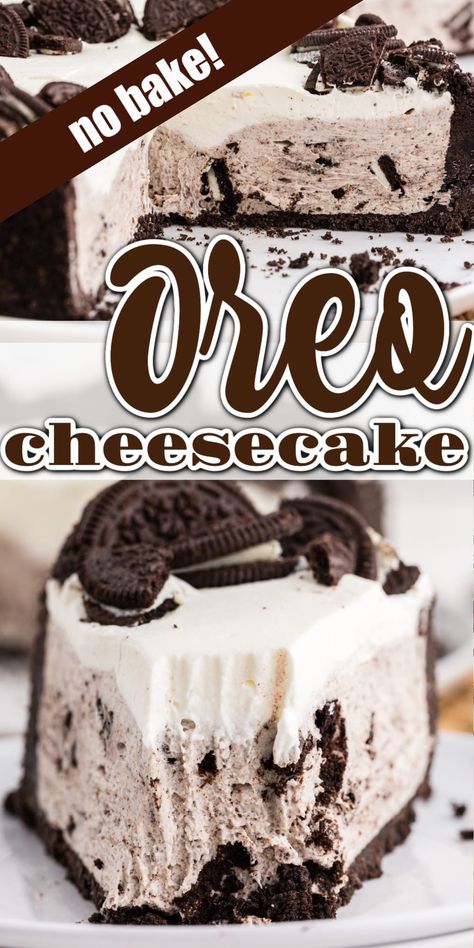 No Bake Cookies And Cream Cheesecake, Oreo Cookie Crust Desserts, Oreo Crumb Recipes, Oreo Deserts, No Bake Oreo Cheesecake Recipe, Cheese Desserts, Whipped Cream Desserts, Crushed Oreo, Whipped Cream Topping