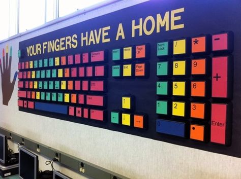 40 Excellent Classroom Decoration Ideas - Bored Art Computer Bulletin Boards, Science Decorations, Junior High Classroom, Computer Lab Decor, Elementary Computer Lab, Science Wallpaper, Room Computer, Science Aesthetic, Aesthetic Computer