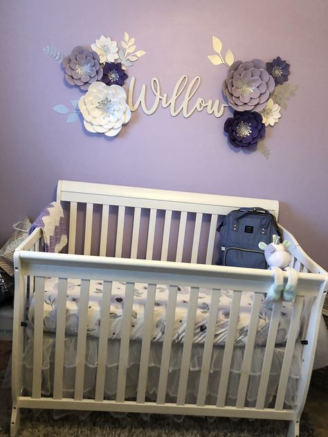 Girl Nursery Purple And Gray, Purple And Gold Nursery Ideas, Purple And White Nursery, Purple Nursery Theme, Baby Girl Nursery Purple And Grey, Light Purple Nursery Girl, Lavender Nursery Baby Girl, Lavender Baby Room, Light Purple Nursery