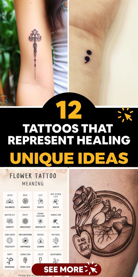 Discover the best selection of healing tattoos that will inspire you on your journey towards self-care and inner peace. These meaningful designs embody the essence of recovery, growth, and renewal. Whether you're looking for a symbol of strength or a reminder of resilience, these tattoos beautifully capture the power of healing. Let these 12+ tattoo ideas guide you in embracing positive transformation and healing energy in your life. Explore the world of meaningful body art and find a design tha Self Respect Tattoo Symbol, Life’s A Journey Tattoo, Second Chance Tattoo Ideas, Self Identity Tattoos, Symbol For Overcoming Struggle, Tattoos For Healing And Growth, Just Breathe Symbol Tattoo, Generational Curse Breaker Tattoo, Symbol For Healing