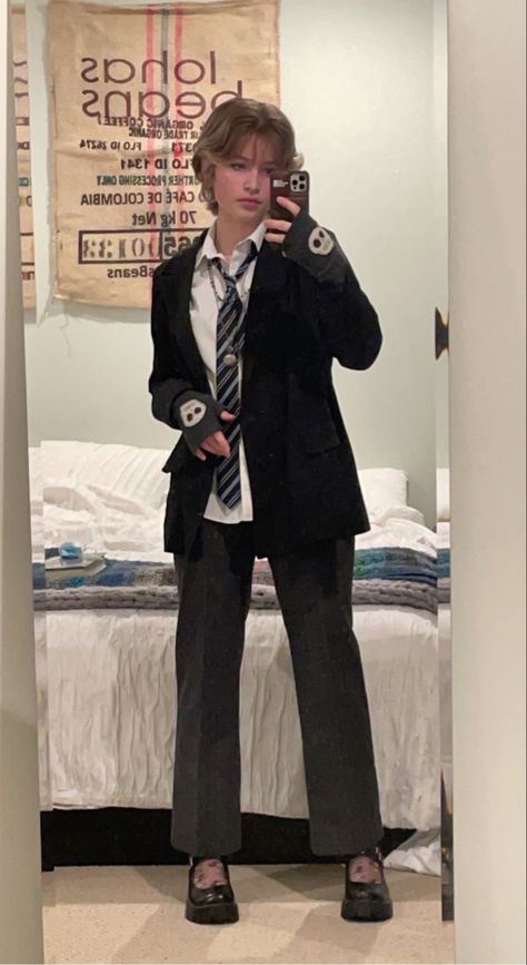 Formal Outfit Grunge, Punk Homecoming Outfit, Semi Formal Grunge, Punk Prom Outfit Men, Grunge Hoco Outfits, Grunge Prom Outfit Men, Mens Alt Fashion Formal, Home Coming Outfits High School Guys, Prom Outfits For Trans Guys