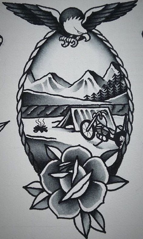 nature tattoo- #Nature #Tattoo Check more at https://howcandothis.com/manstyle/nature-tattoo-3/ American Traditional Desert Tattoo, Old School Biker Tattoos, Motorcycle Tattoo Ideas Old School, Traditional Biker Tattoo, Traditional Motorcycle Tattoo, Biker Tattoo Design, Western American Traditional Tattoo, Tattoo Motorcycle, Dirt Bike Tattoo