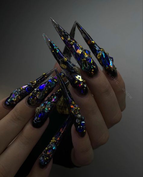 Bayonetta Nails, Gothic Nails, October Nails, Goth Nails, Glow Nails, Bling Nails, Nails Inspo, Dope Nails, Long Acrylic Nails