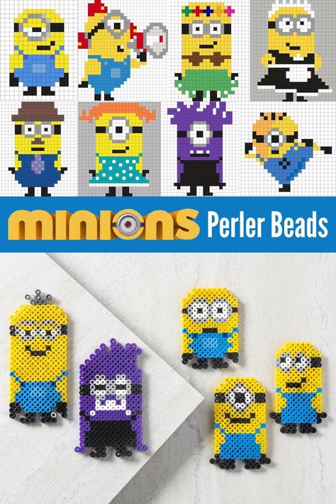 If you’re a fan of the Despicable Me movies, you’ll love these Minion perler beads! Get over 30 patterns that are fun for both kids and adults. Despicable Me Crafts, Beading Patterns Free Tutorials, Minion Craft, Minion Pattern, Melt Beads, Melt Beads Patterns, Grid Art, Easy Perler Beads Ideas, 3d Perler Bead