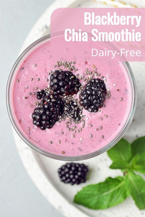 Dairy-Free Blackberry Chia Smoothie Recipe using Simple, Healthy Ingredients - vegan, plant-based, allergy-friendly, paleo, Whole30 Chia Smoothie Recipes, Blackberry Frozen Yogurt, Blackberry Smoothie Recipes, Chia Smoothie, Blackberry Smoothie, Chia Seed Smoothie, Seed Recipes, Chia Seed Recipes, Dairy Free Diet