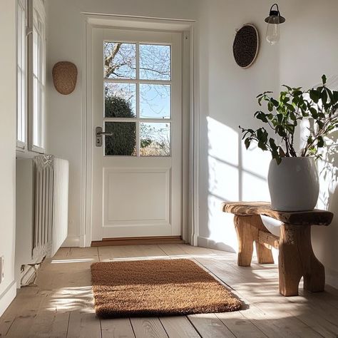 Serene entryway with rustic bench, leafy plant, and wicker baskets in a minimalist home design Japandi Entryway, Plant Minimalist, Minimalist Home Design, Rustic Wooden Bench, Entryway Design, Rustic Bench, Leafy Plants, Entryway Ideas, Entry Way Design