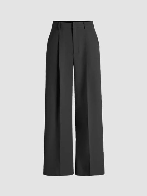 Solid Pleated Straight Leg Pants Elegant Slant Pocket - Temu Work Stretches, Pleated Wide Leg Pants, Trouser Outfits, Tapered Trousers, Clothing Details, Pantalon Large, Straight Leg Trousers, Solid Clothes, Wide Leg Trousers