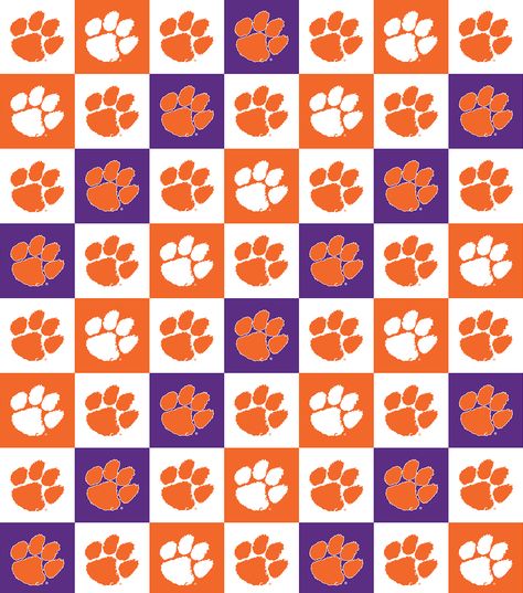 Clemson Tigers Cotton Fabric 42\u0022-Collegiate Check, Fabric Scrunchies, Clemson University, College Logo, Clemson Tigers, Check Fabric, Fabric Yardage, Book Quilt, Colorful Pictures, Orange And Purple