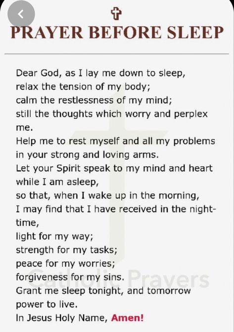 Prayer Before Sleep, Prayers Of Encouragement, Prayer For Guidance, Bedtime Prayer, Morning Prayer Quotes, Personal Prayer, Good Night Prayer, Christian Quotes Prayer, Night Prayer