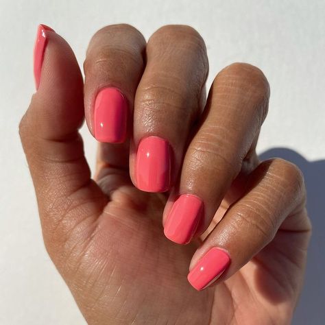 Best 29+ coral pink nails you must try this year Pinky Coral Nails, Coral Red Nails Summer, Short Coral Nails, Pink Coral Nails, Coral Red Nails, Pink Pastel Nails, Uñas Color Coral, Summer Nail Colours, Bright Coral Nails