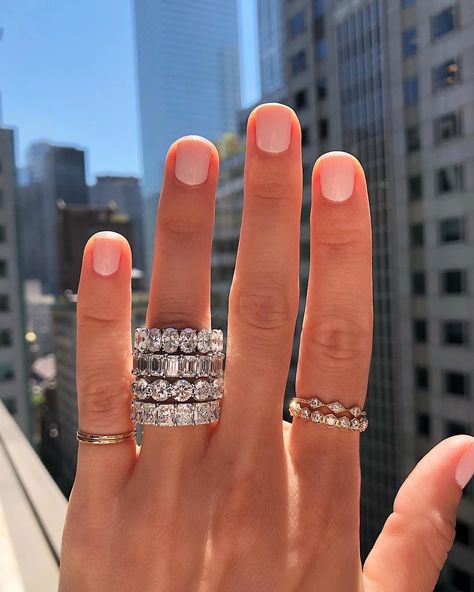 R I N G  C O N C I E R G E on Instagram: “Oval, Emerald, Round, and Radiant Eternity Bands! 💎 (These are all made with diamonds that are .50ct each)” Diamond Baguette Band, Emerald Cut Diamond Eternity Band, Eternity Band Stack, Round Diamond Eternity Band, Baguette Band, Designer Diamond Jewellery, Stack Rings, Diamond Baguette, Diamond Eternity Band