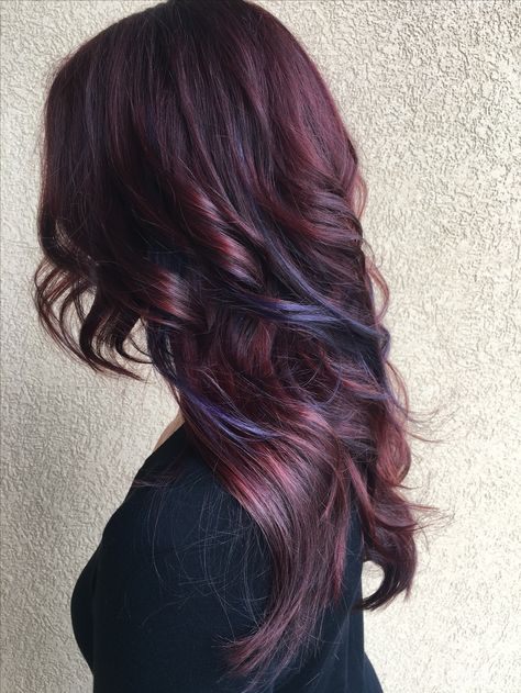 Purple Red Hair Color, Red Purple Hair, Purple Balayage, Plum Hair, Aveda Color, Medium Brown Hair, Hair 2024, Brown Hair With Highlights, Permed Hairstyles