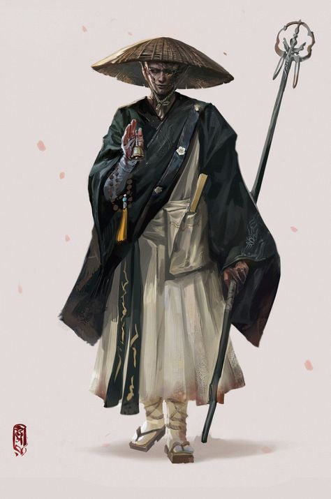 Sekiro Character Design, Japanese Monk Character Design, Japan Fantasy Art, Fantasy Japanese Clothing, Wuxia Character Design, Japan Character Design, Character Design Japanese, Japanese Fantasy Art, Monk Artwork