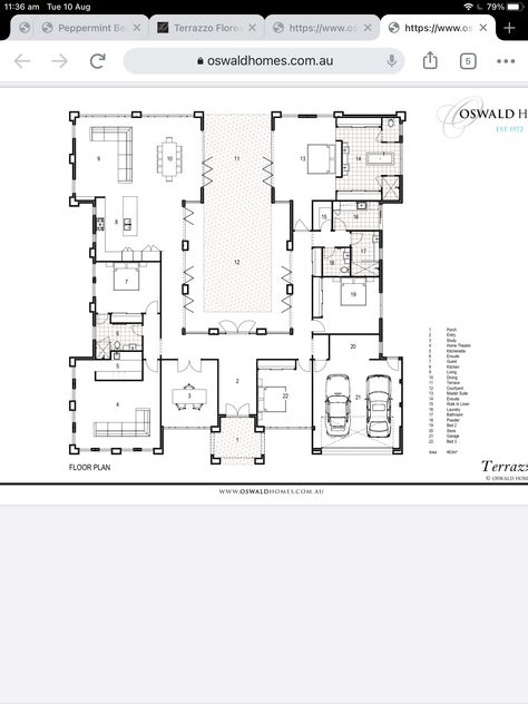 Houses With Courtyards In The Middle, House Plans Australia, Bigger House, Tiny House Floor Plans, Granny Flat, Courtyard House, House Floor, Modern House Plans, Big Houses