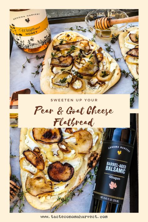 Pear And Goat Cheese Flatbread, Flatbread Party, Pear Flatbread, Salad Sides, Pear Pizza, Goats Cheese Flatbread, Goat Cheese Appetizer, Making Cheese, Goat Cheese Pizza