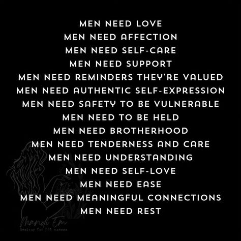 June is Men's mental health month 🤍 It breaks my heart the way our society treats men particularly when it comes to their wellness, vulnerability, and expression. They're often casually dismissed, demonized, and given mixed messages from birth on what a man "is" or "should be". Many men carry internalized shame and start forming their walls at a very early age, and many struggle to unmask in later years and deprogram from the narratives they've been holding. This becomes generational in some ... When A Man Is In Love, Healing For Men, Mens Mental Awareness Month, Health Issues Quotes, Decentering Men, Mens Self Care, Mens Mental, Men's Health Month, Whiteboard Ideas