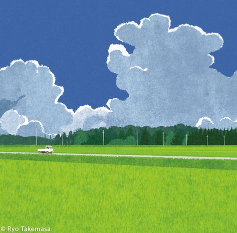 Ryo Takemasa, 심플한 그림, Clouds In The Sky, Gig Poster, Cover Illustration, Landscape Illustration, Illustrations And Posters, Anime Scenery, New Yorker