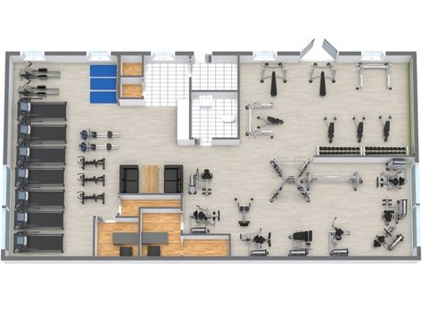 Gym Layout | RoomSketcher Floor Plan 2000 Sq Ft, Gym Layout, Home Gym Layout, Gym Architecture, Fitness Center Design, Gym Plans, Gym Design Interior, Home Gym Flooring, Gym Plan