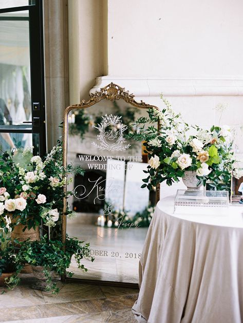 Wedding Welcome Table, Mirror With Flowers, Beaded Frame, Wedding Mirror, Welcome Table, Modern Wedding Decor, Elegant Mirrors, Event Sign, Venue Decor