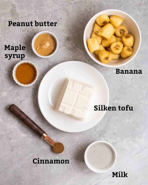 This silken tofu smoothie is creamy, rich, and incredibly delicious! A high-protein plant-based breakfast that will keep you full and satisfied. It is easy to put together and is ready in 5 minutes! Tofu Shake, Silk Tofu, Tofu Smoothie, Silken Tofu Recipes, Tofu Pudding, Silken Tofu, Pudding Flavors, Mango Chunks, Tofu Dishes