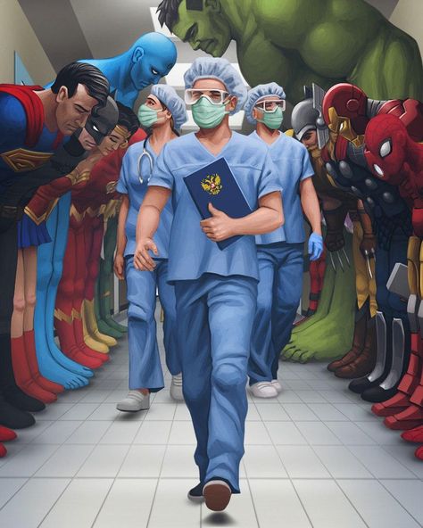 Superheroes Bowing to Doctors (Alternative Version) | Superheroes Bowing in a Hospital Hallway | Know Your Meme Superhero Doctor, Muzică Rock, 남성 근육, Doctor Quotes, Medical Quotes, Medical School Life, Medical Student Motivation, Med School Motivation, Nurse Art